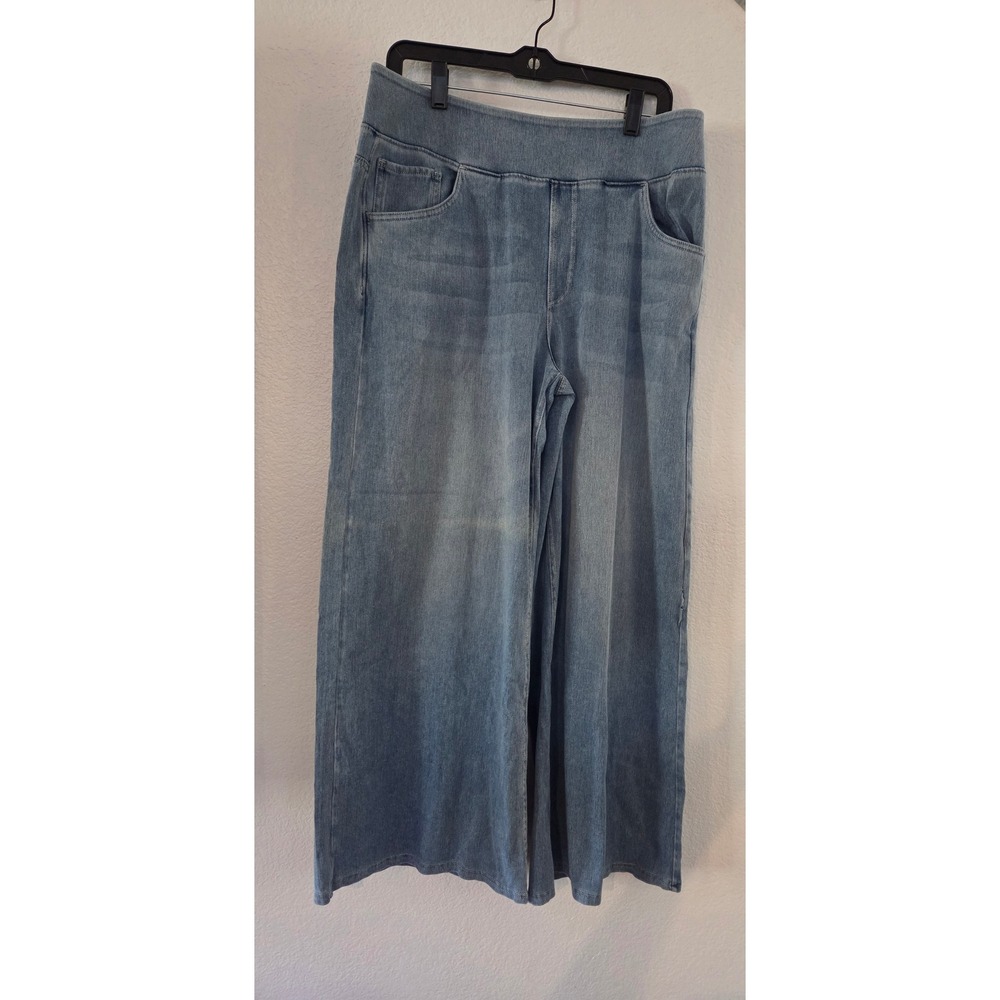 Halara Flex Denim High Waisted Baggy Wide Leg Washed Pants Blue Gray XL Petite